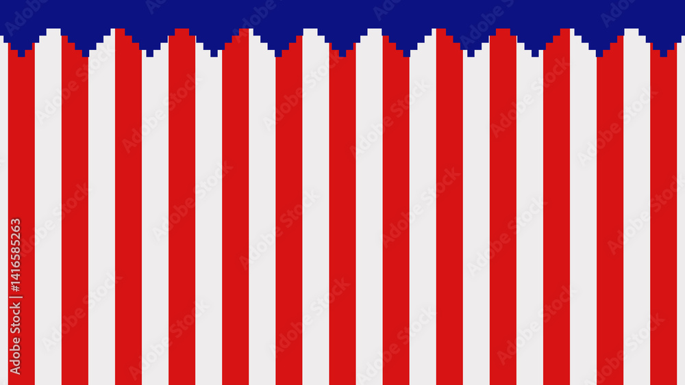 Fototapeta premium Retro Pixel Art Striped Banner. Patriotic Red, White, and Blue. Starlight Jubilee Background.