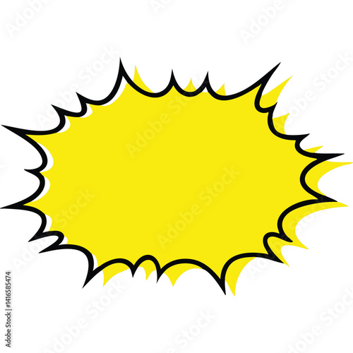 Yellow comic book explosion shape, pop art style, blank template.