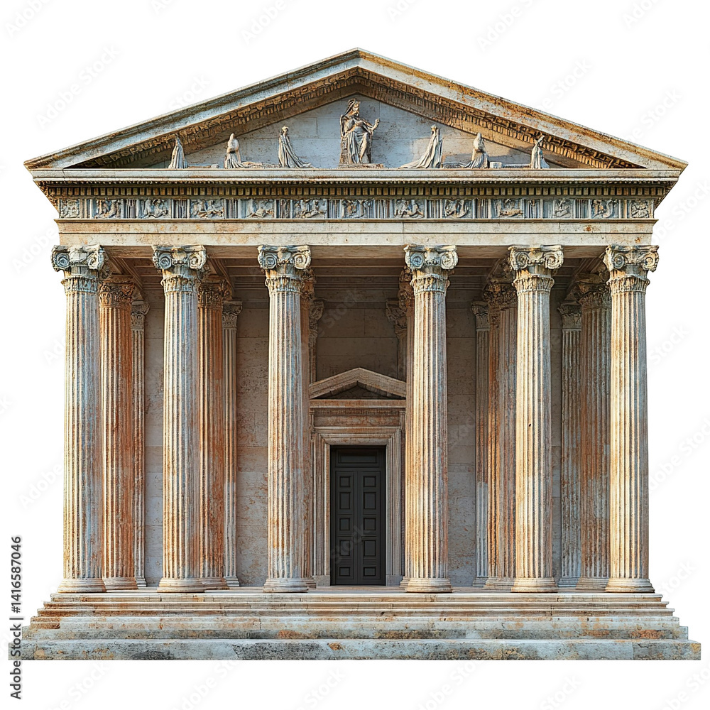 Obraz premium 3D front view illustration of the Archaeological Museum of Olympia Greece monument isolated on a white transparent background