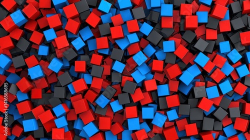 Colorful cubes in red, black, and blue abstract background design