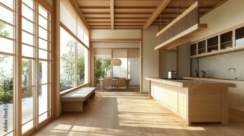 Wallpaper Mural Harmony in Simplicity Kitchen: Japandi-Inspired Interior Design Concept Torontodigital.ca