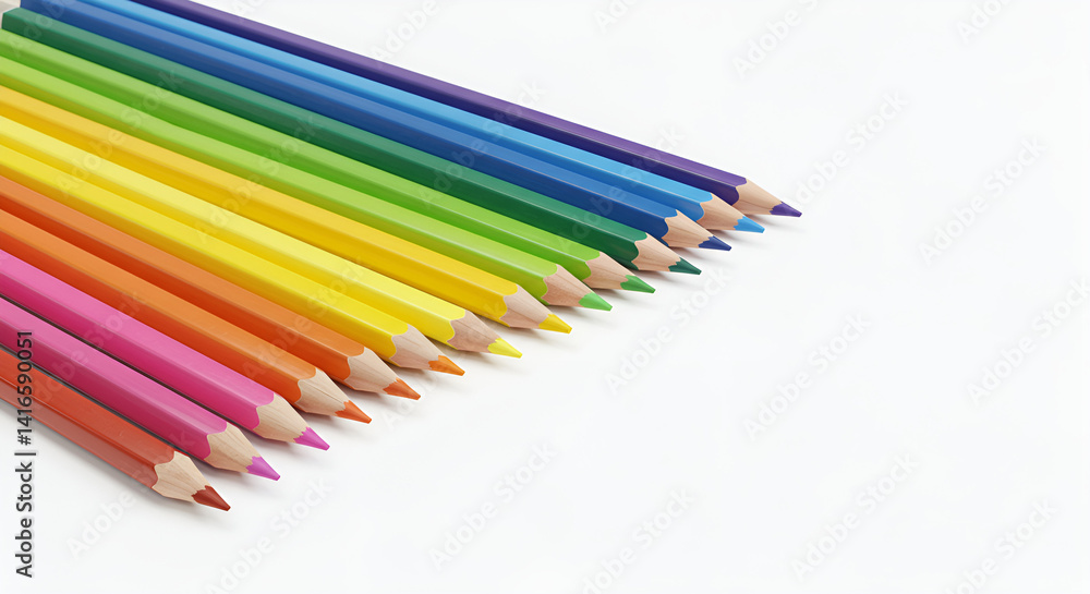 sharpened colored pencils arranged in a fan shape on a clean white background sharpened colored pencils arranged in a fan shape on a clean white background
