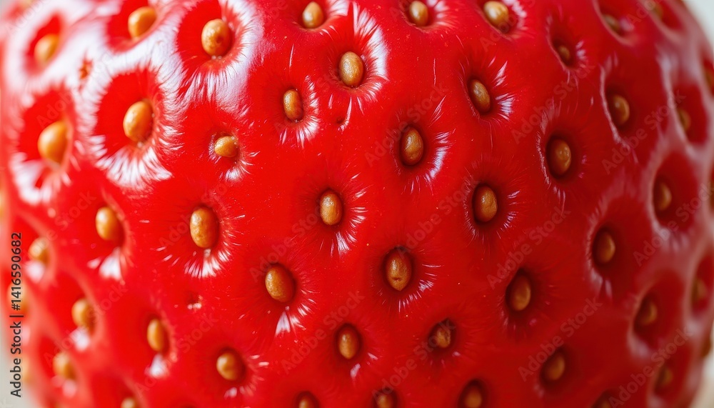 Close up photo showcasing the freshness and sweetness of a ripe strawberry, presented as a healthy gourmet dessert. Close up photo showcasing the freshness and sweetness of a ripe strawberry, presented as a healthy gourmet dessert.