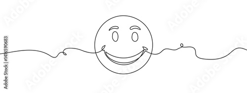 Continuous line, smiley emoji, smile line art vector illustration with background editable stroke.