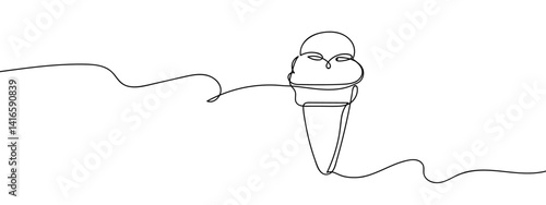 Continuous line ice cream cone line art vector illustration with background editable stroke.