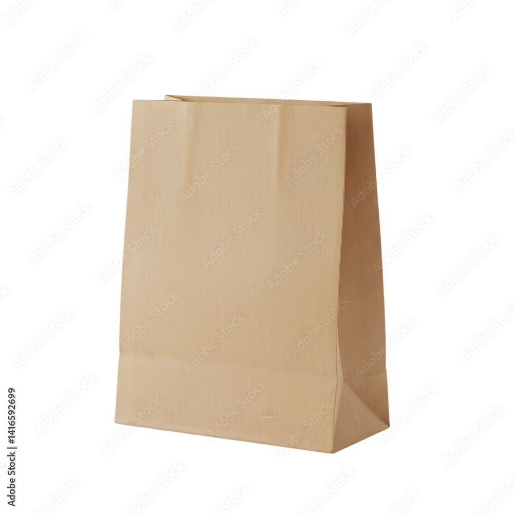 Simple brown paper bag on white background, versatile packaging option Simple brown paper bag on white background, versatile packaging option