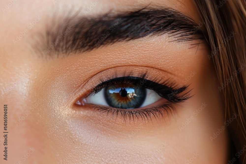 Obraz premium Bold winged eyeliner makeup tutorial close-up shot of eye beauty content focused on makeup techniques intimate environment artistic viewpoint for stunning visual appeal