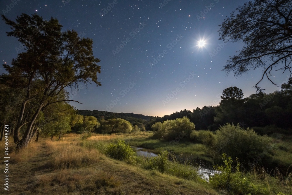 Mystical Night in Nature Forest Scene Mystical Night in Nature Forest Scene