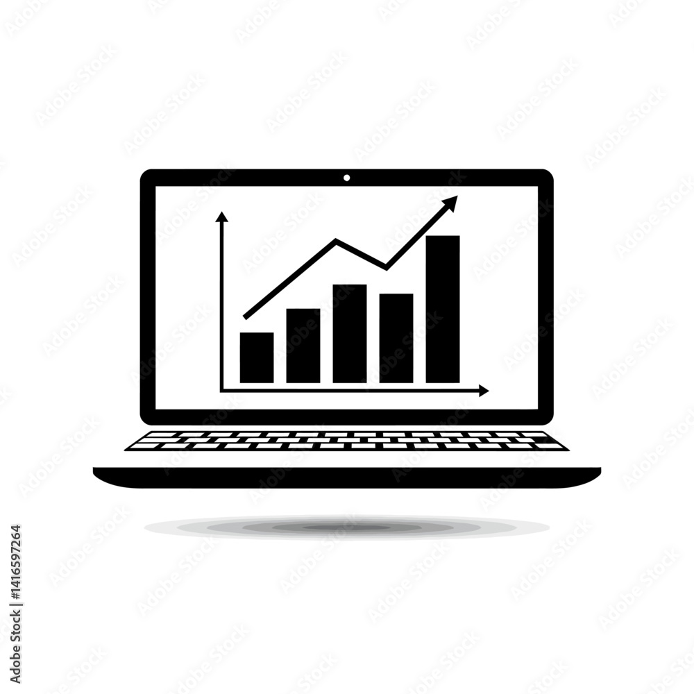 Laptop Screen Displaying Positive Growth Chart Business Success Icon Laptop Screen Displaying Positive Growth Chart Business Success Icon