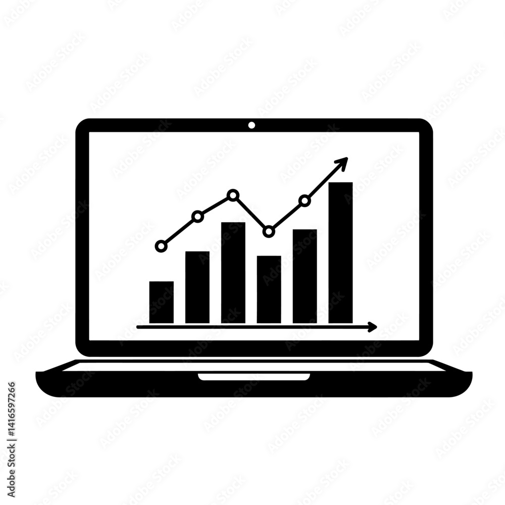 Laptop Screen Displaying Positive Growth Chart Business Success Icon Laptop Screen Displaying Positive Growth Chart Business Success Icon