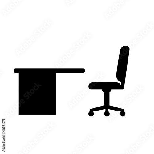 Simple Desk and Chair Icon Minimalist Office Workspace Illustration