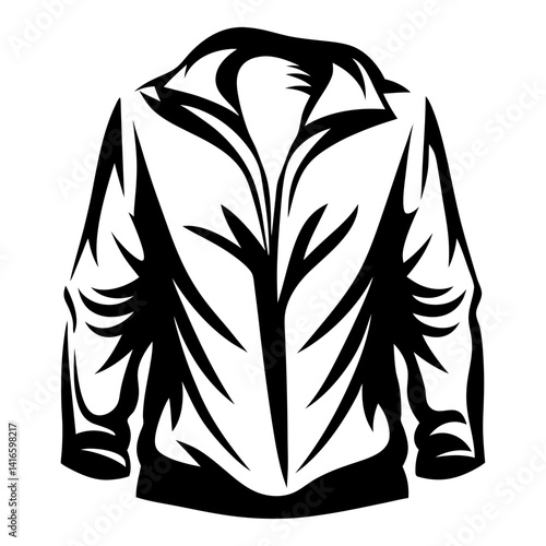 Stylized Black and White Illustration of a Jacket with Complex Folds
