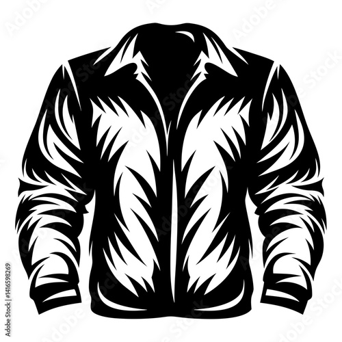 Stylized black and white illustration of a collared button down shirt or jacket