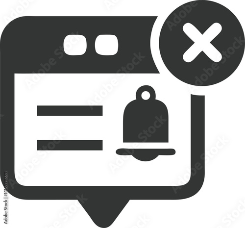 Gray Message Notification Icon with Cross Mark Design on Transparent Background