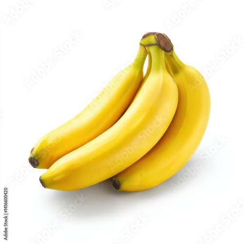 A bunch of ripe yellow bananas clustered together isolated on white background