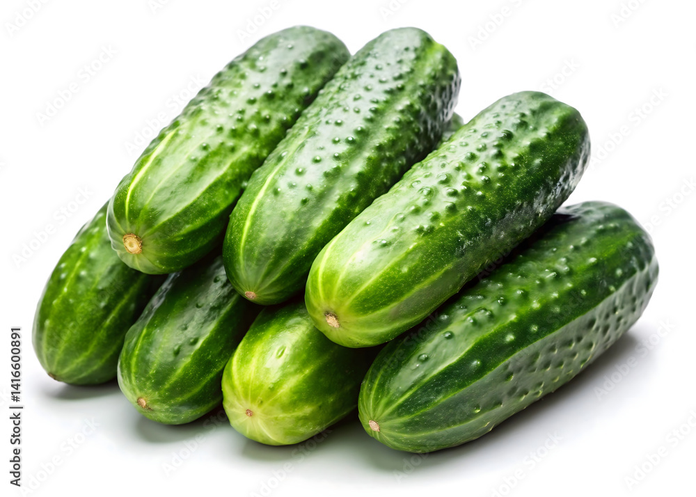 Fresh Green Cucumbers Stacked on White Background Fresh Green Cucumbers Stacked on White Background