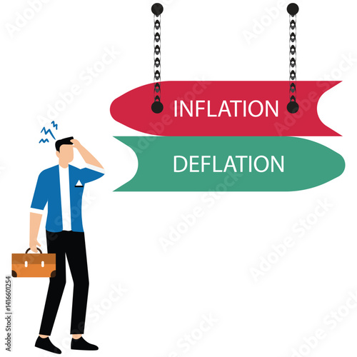 Deflation and inflation concept on the signpost with two different direction ways