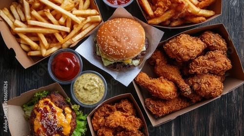 Fried chicken fries burger meal food photography