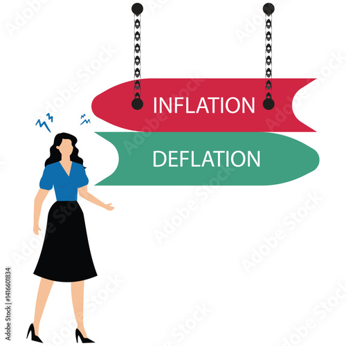 Deflation and inflation concept on the signpost with two different direction ways