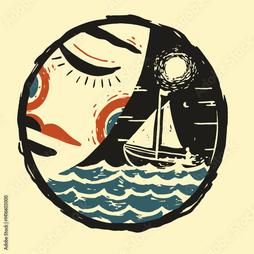 Daydreamer's Voyage: A surreal illustration blends the gentle face of a woman with the expansive sea under a night sky filled with dreams, evoking serenity and adventure.