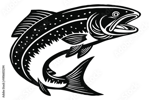 Beautiful fish trout fish silhouette black vector illustration 