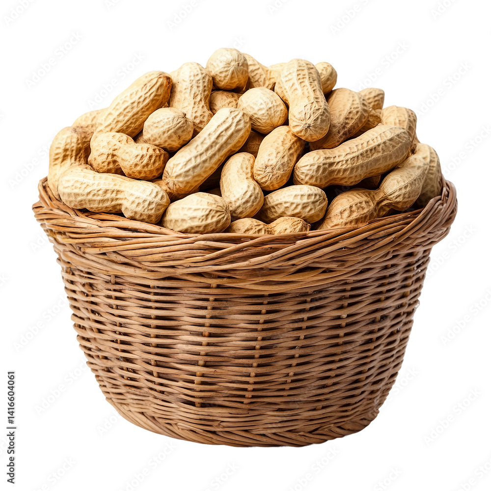 peanuts in the basket and wood bowl on white background. peanuts in the basket and wood bowl on white background.