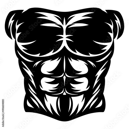 Stylized depiction of a muscular torso with prominent abdominal muscles design