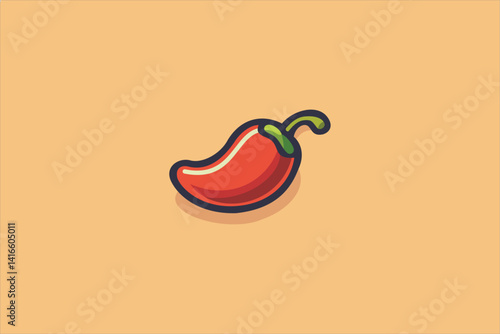 Red chili spicy pepper. Hot chili spice vector icon illustration isolated on brown background.