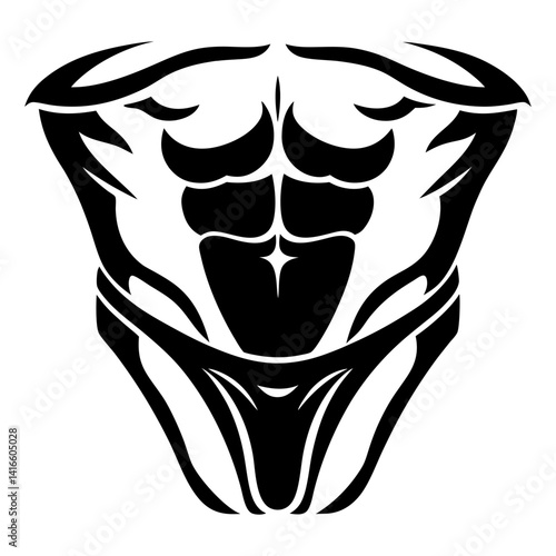 Abstract muscular male torso design in black and white, tribal style