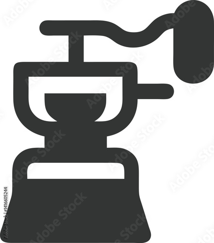 Isolated Dark Grey Coffee Grinder Icon with Handle on a Transparent Background