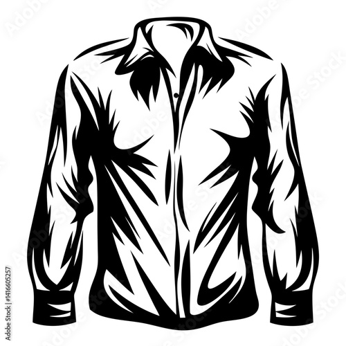 Abstract Black and White Illustration of a Collared Button Down Long Sleeve Shirt