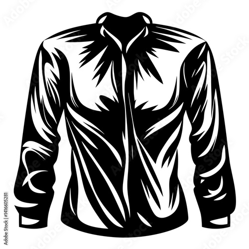 Stylized black and white illustration of a long sleeved shirt or jacket