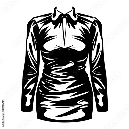 Stylized monochrome graphic illustration of a woman's long sleeved shirt or dress