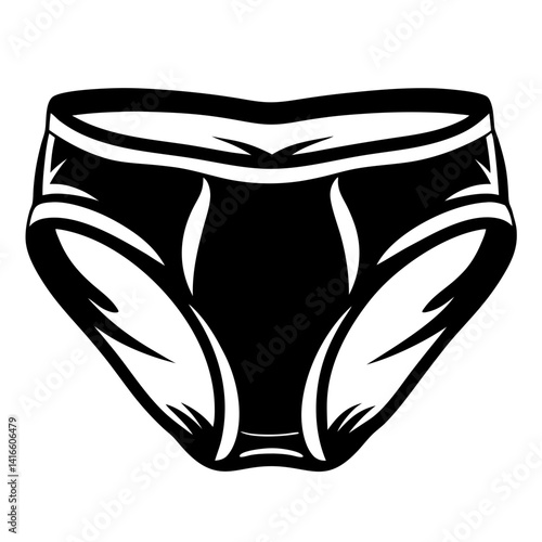 Black and white illustrative depiction of underwear garment or briefs isolated