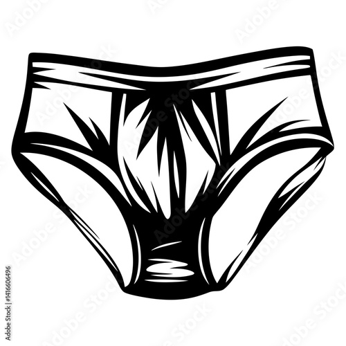 Black and white graphic illustration of underwear, simplified and minimalist design