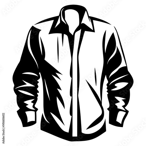 Striking monochromatic illustration of a button down shirt with long sleeves style