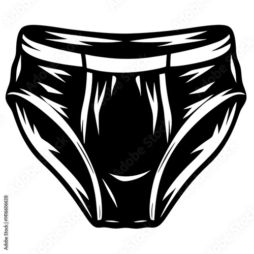 Bold monochrome illustration of classic men's briefs underwear in black and white