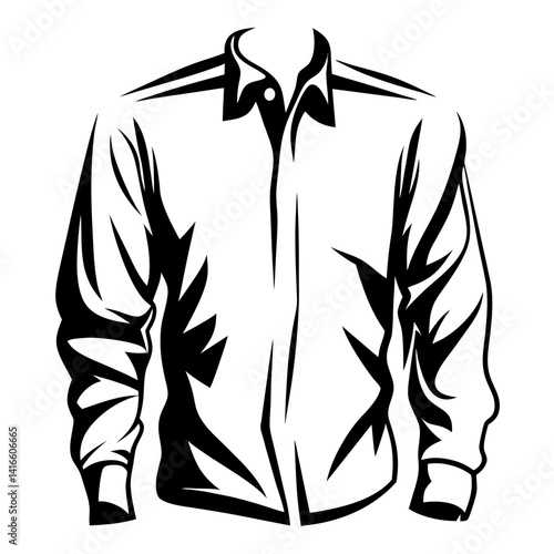Stylized monochrome illustration of a buttonup shirt with long sleeves and collar