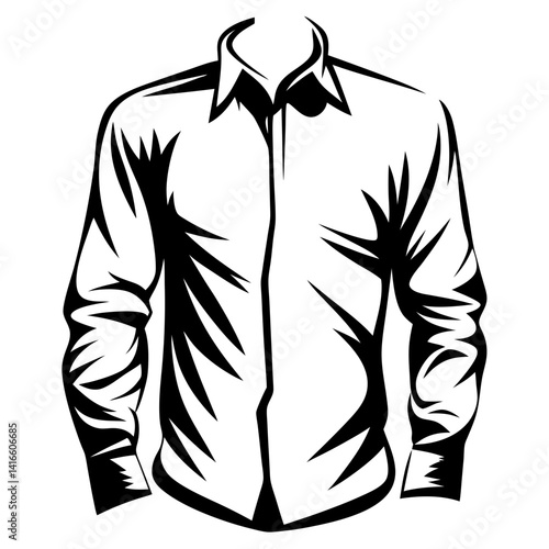 Elegant black and white illustration of a long sleeved buttondown shirt