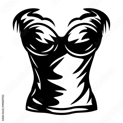Stylized Silhouette of a Woman's Corset in Bold Black and White