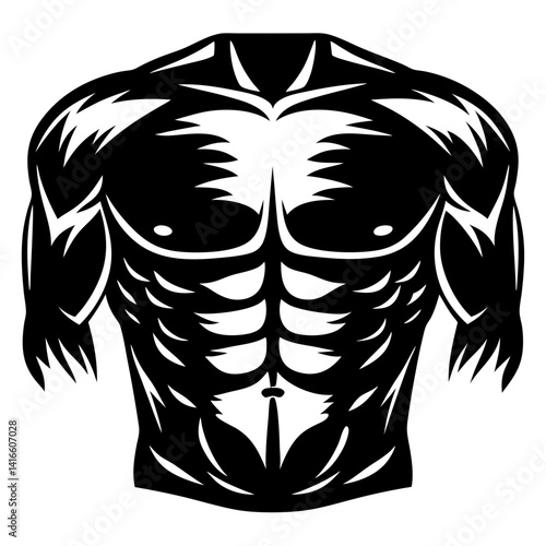 Abstract bodybuilder torso in black and white with sharp lines and muscular physique