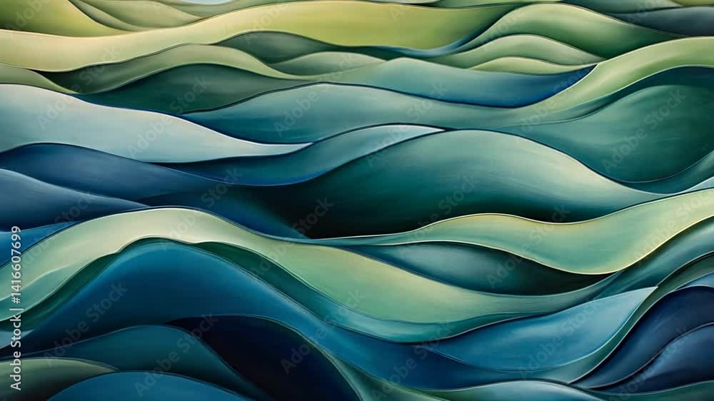 Serene Abstract Landscape, Mesmerizing Blue and Green Wavy Hills Art Video Serene Abstract Landscape, Mesmerizing Blue and Green Wavy Hills Art Video