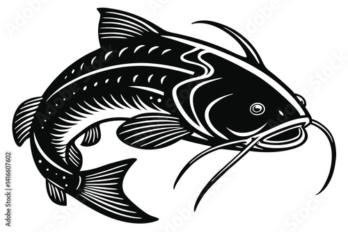 Beautiful fish catfish silhouette black vector illustration