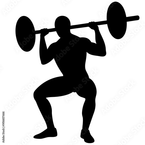 silhouette of a person doing squats with a barbell resting on the shoulders vector illustration