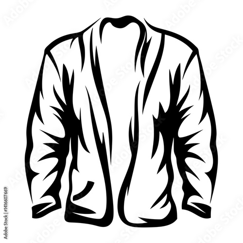 Stylized black and white illustration of an open cardigan or jacket