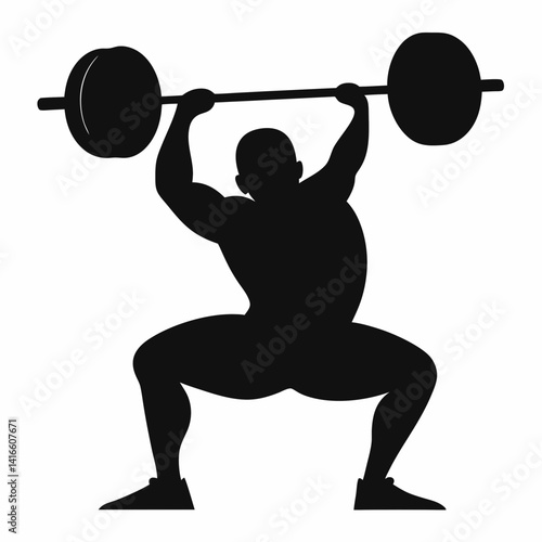 silhouette of a person doing squats with a barbell resting on the shoulders vector illustration