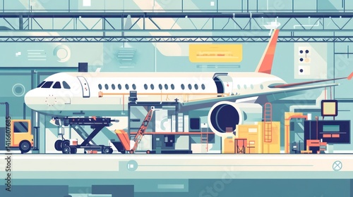 Airplane undergoing maintenance in a hangar. (5)