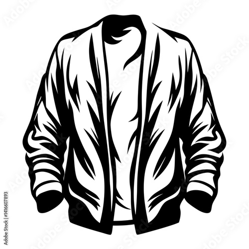 Black and white vector illustration of an open cardigan sweatshirt or jacket