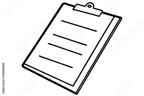 Clip Board With Paper Line Art Vector Illustration