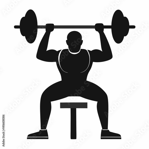 Silhouette of a person lifting weights on a bench press vector illustration